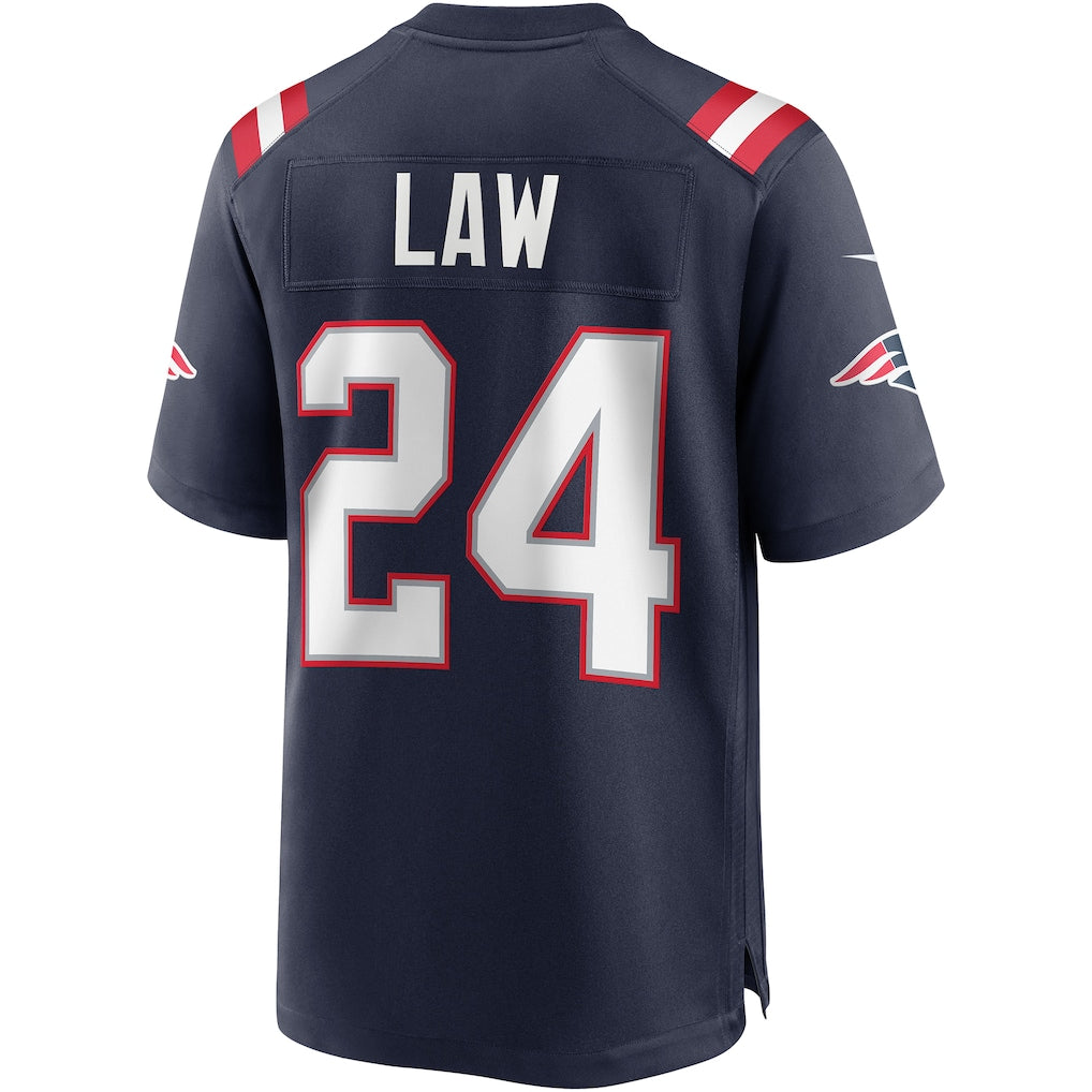 Johmsee NE.Patriots #24 Ty Law Navy Game Retired Player Jersey