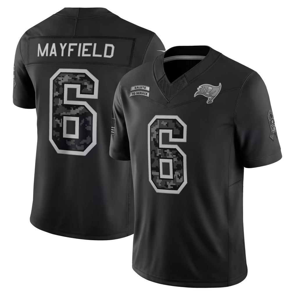 Johmsee TB.Buccaneers #6 Baker Mayfield Player Black Limited 2026 Salute to Service Home Game Stitched Jerseys
