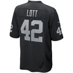 Johmsee LV.Raiders #42 Ronnie Lott Black Game Retired Player Jersey