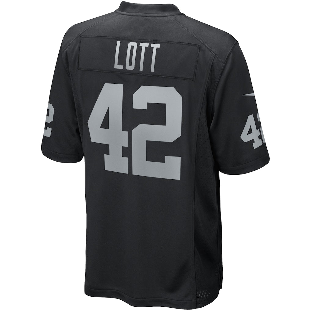 Johmsee LV.Raiders #42 Ronnie Lott Black Game Retired Player Jersey