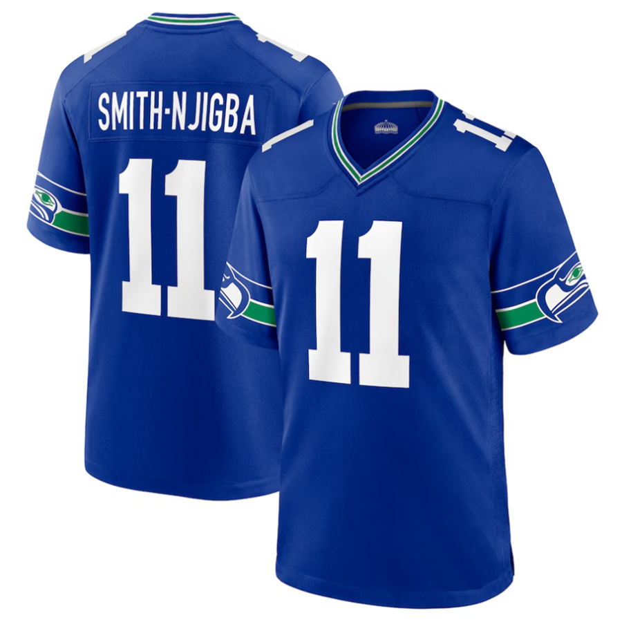 Johmsee #11 Jaxon Smith-Njigba Player S.Seahawks Royal Throwback Game Stitched Jerseys