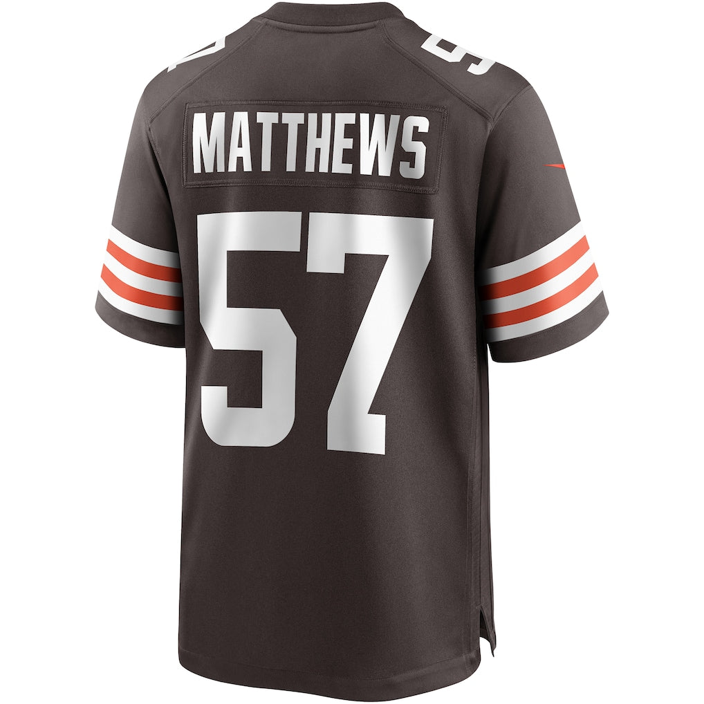 Johmsee C.Browns #57 Clay Matthews Brown Game Retired Player Jersey