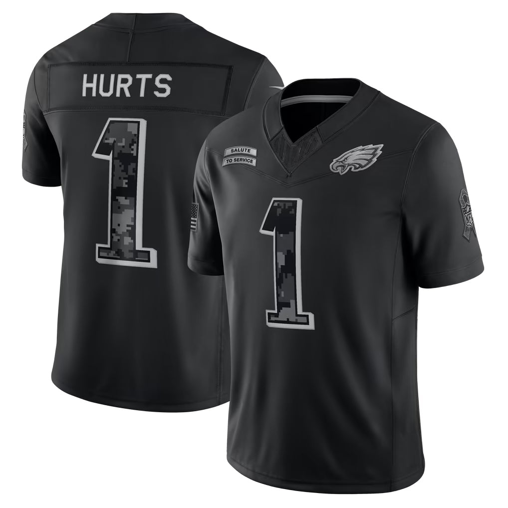 Johmsee P.Eagles #1 Jalen Hurts Player Black Limited 2026 Salute to Service Home Game Stitched Jerseys