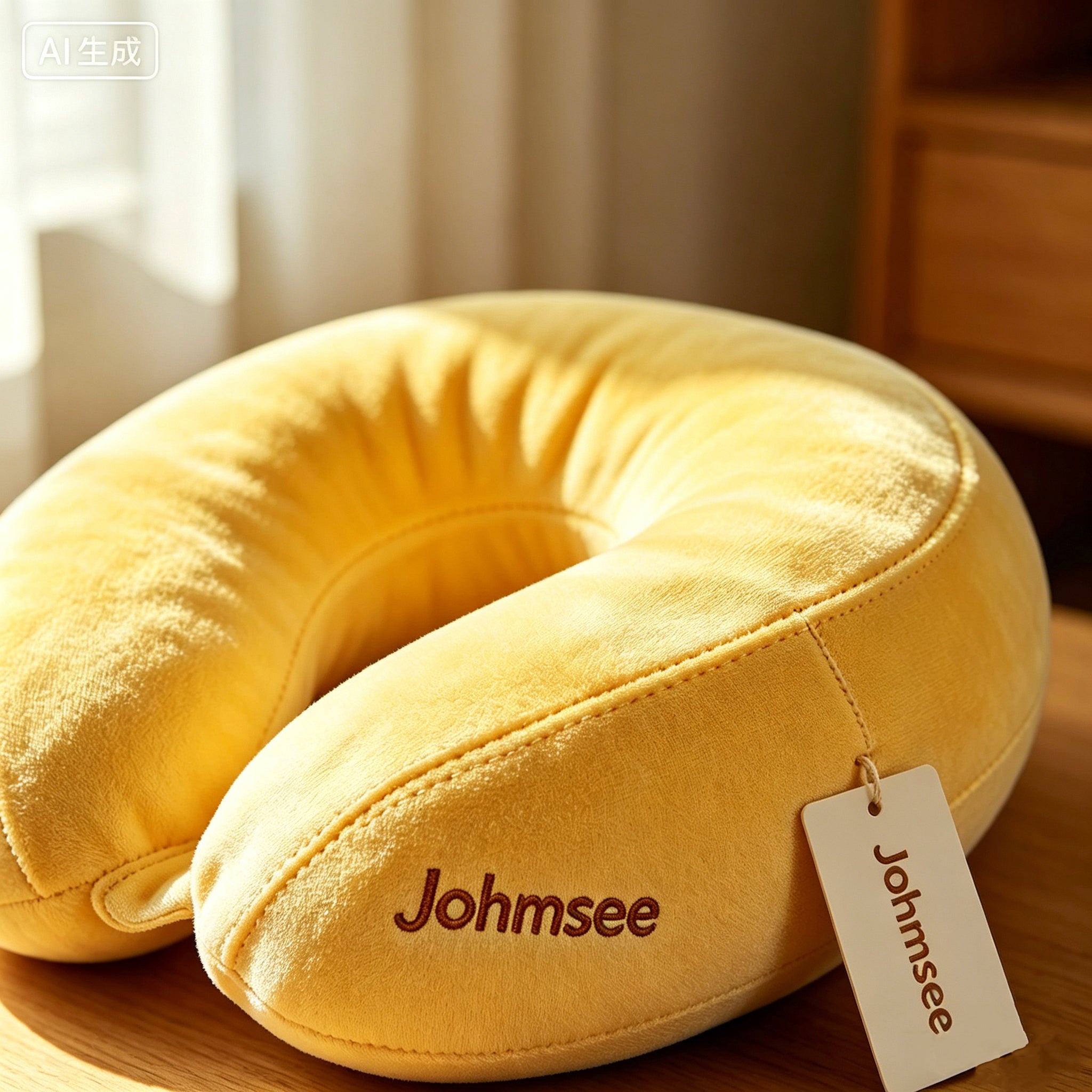 Johmsee Classic Memory Foam Yellow Neck Pillow, Soft Plush Breathable Travel Pillow, Ergonomic Support Headrest for Airplane, Car, Office Napping, Lightweight Portable Neck Cushion with Hang Tag