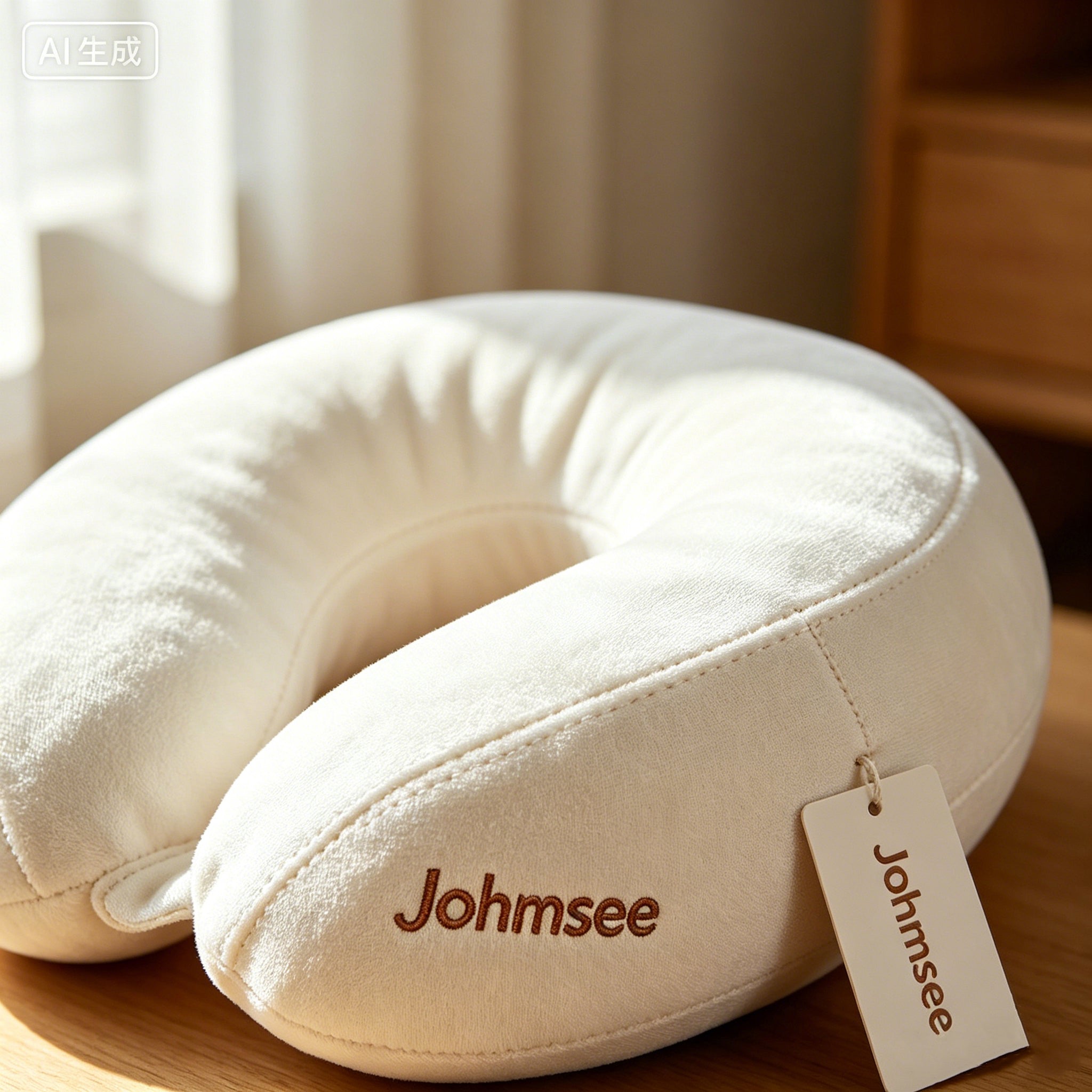 Johmsee Classic Memory Foam White Neck Pillow, Soft Plush Breathable Travel Pillow, Ergonomic Support Headrest for Airplane, Car, Office Napping, Lightweight Portable Neck Cushion with Hang Tag