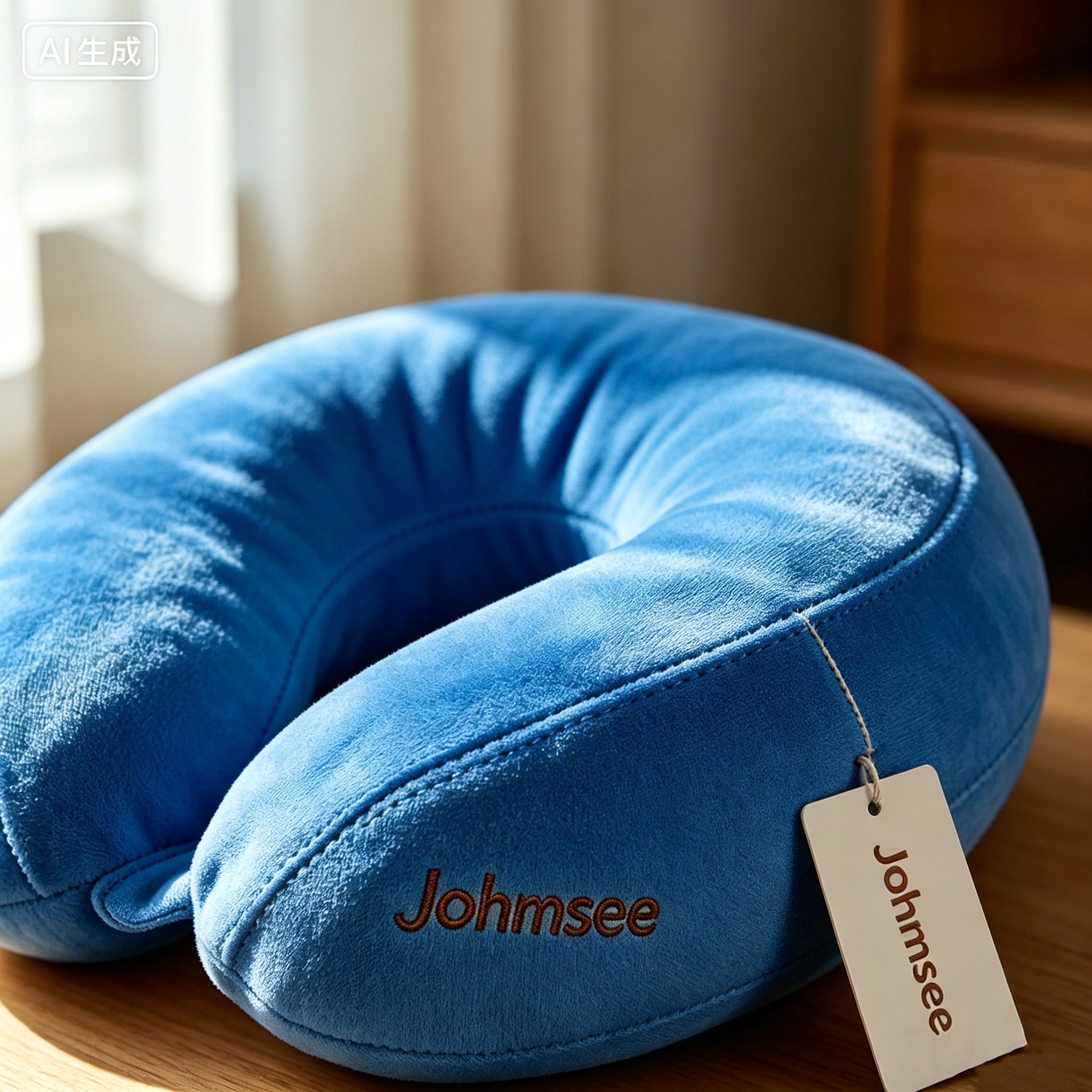 Johmsee Classic Memory Foam Blue Neck Pillow, Soft Plush Breathable Travel Pillow, Ergonomic Support Headrest for Airplane, Car, Office Napping, Lightweight Portable Neck Cushion with Hang Tag