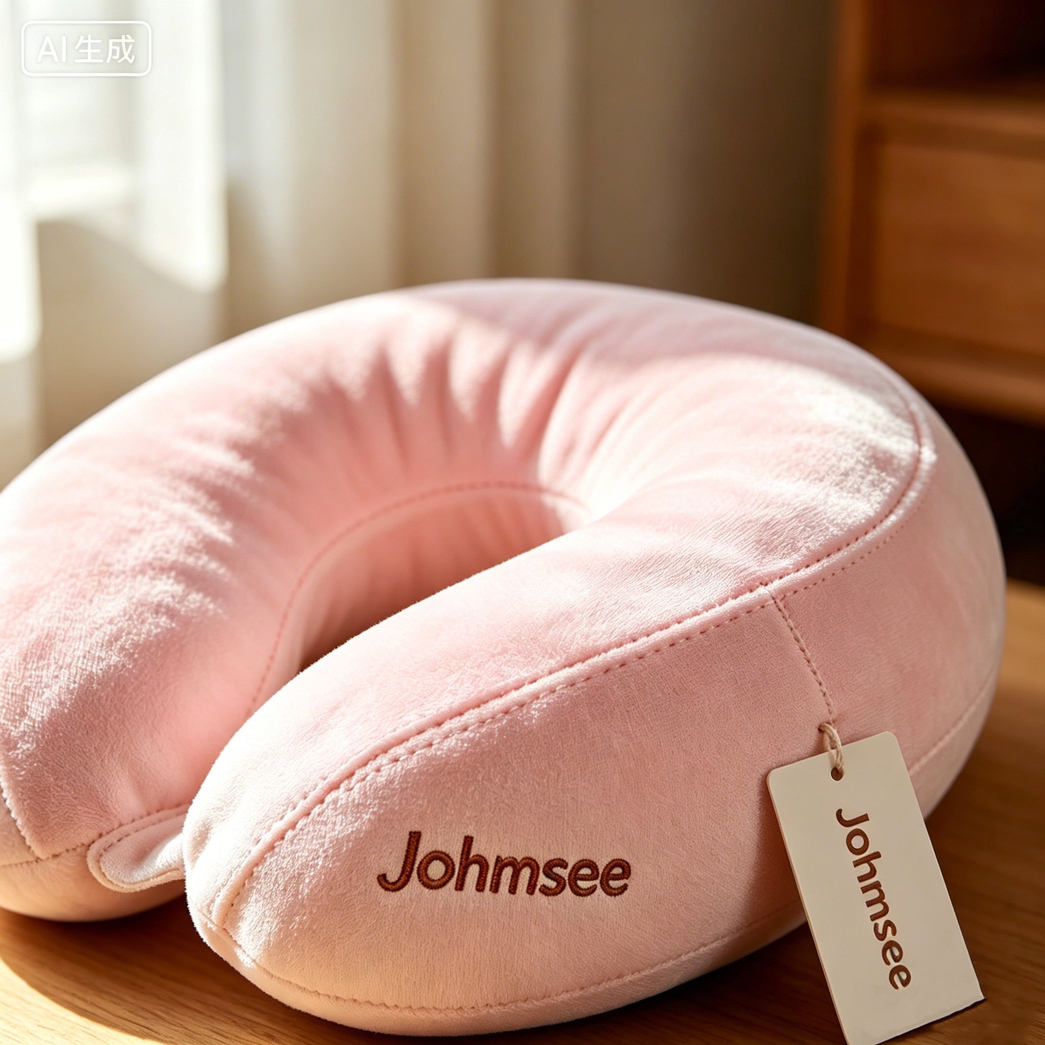 Johmsee Classic Memory Foam Pink Neck Pillow, Soft Plush Breathable Travel Pillow, Ergonomic Support Headrest for Airplane, Car, Office Napping, Lightweight Portable Neck Cushion with Hang Tag