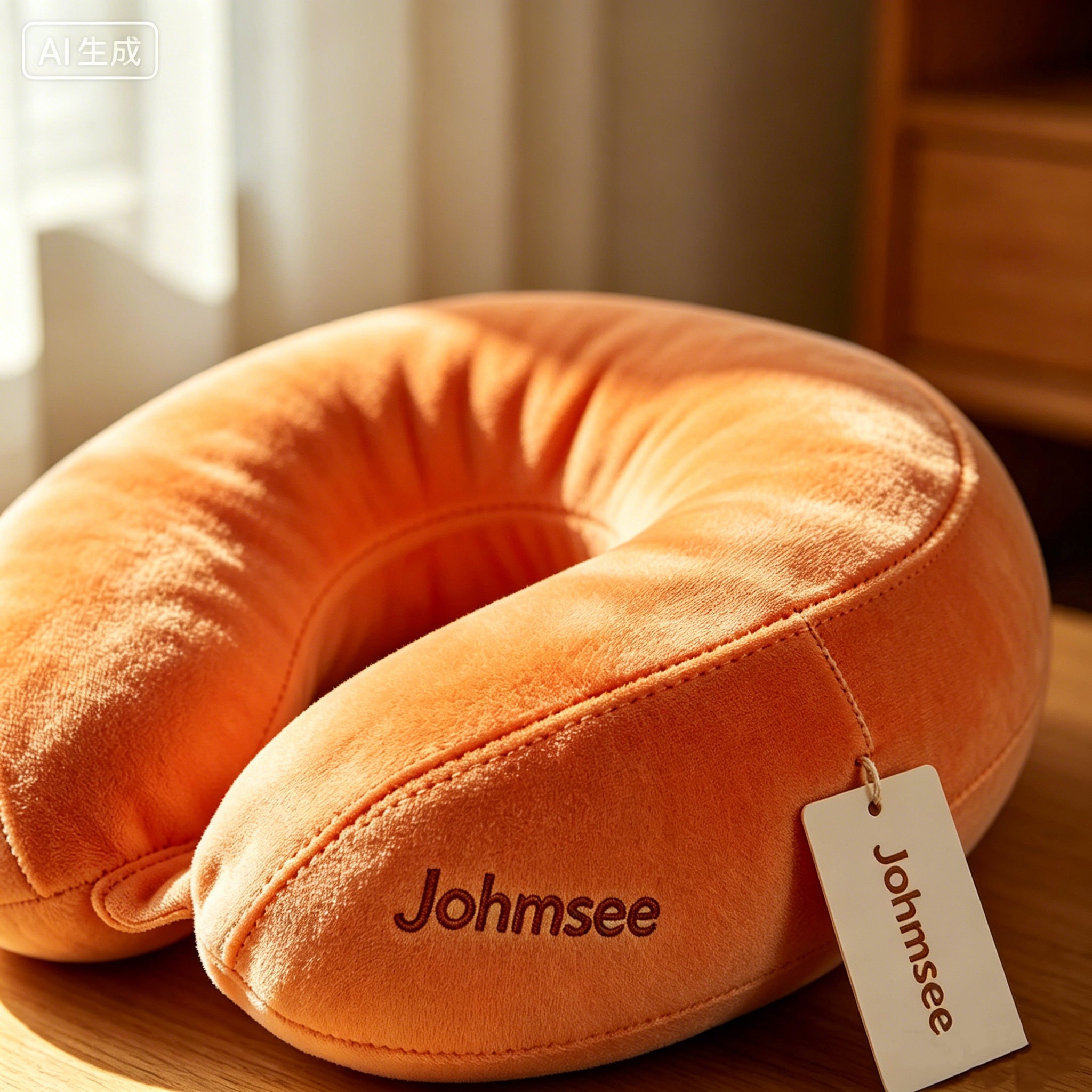 Johmsee Classic Memory Foam Orange Neck Pillow, Soft Plush Breathable Travel Pillow, Ergonomic Support Headrest for Airplane, Car, Office Napping, Lightweight Portable Neck Cushion with Hang Tag