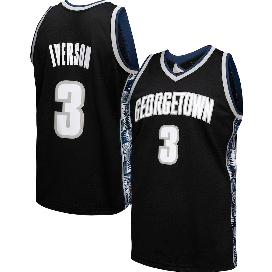 G.Hoyas #3 Allen Iverson Mitchell & Ness 1995-96 Authentic Throwback Jersey Black Navy Stitched American College Jerseys