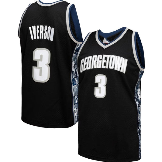 G.Hoyas #3 Allen Iverson Mitchell & Ness 1995-96 Authentic Throwback Jersey Black Navy Stitched American College Jerseys