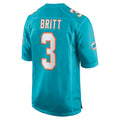Johmsee M.Dolphins #3 K.J. Britt Aqua Team Game Jersey