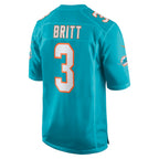 Johmsee M.Dolphins #3 K.J. Britt Aqua Team Game Jersey