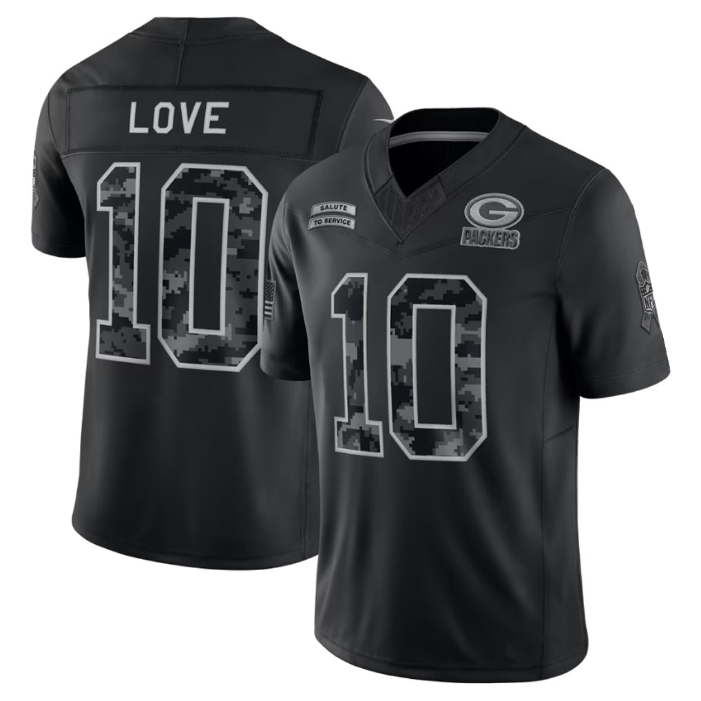 Johmsee GB.Packers #10 Jordan Love Player Black Limited 2026 Salute to Service Home Game Stitched Jerseys