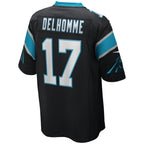 Johmsee C.Panthers #17 Jake Delhomme Black Game Retired Player Jersey