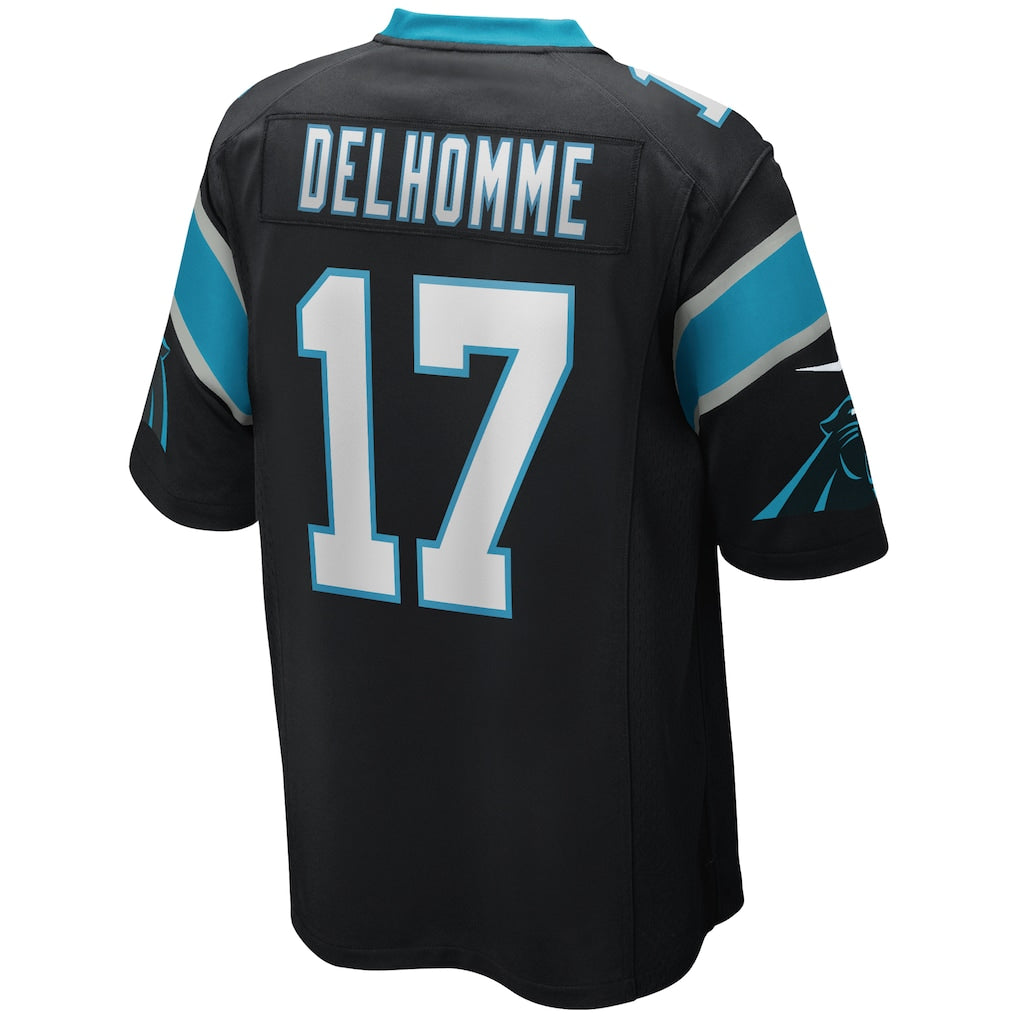 Johmsee C.Panthers #17 Jake Delhomme Black Game Retired Player Jersey