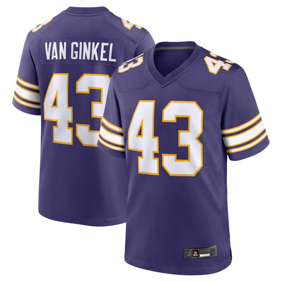Johmsee #43 Andrew Van Ginkel Player MN.Vikings Purple Game Stitched Jerseys