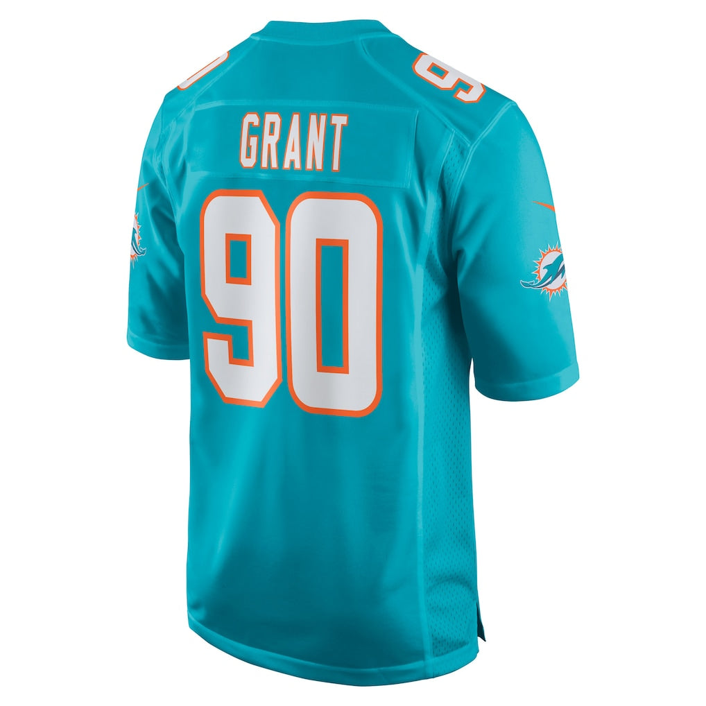 Johmsee M.Dolphins #90 Kenneth Grant Aqua 2025 NFL Draft First Round Pick Game Jersey