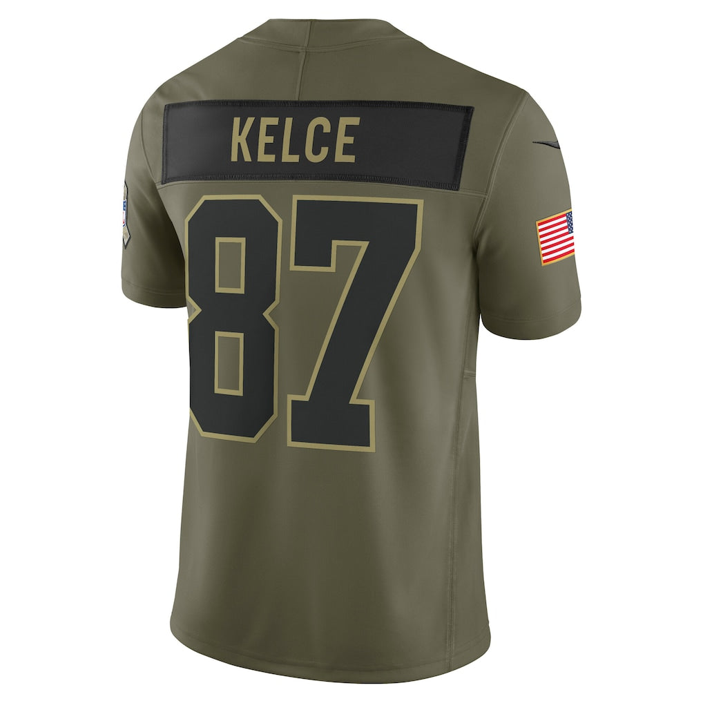 Johmsee KC.Chiefs #87 Travis Kelce Olive 2025 Salute to Service Limited Jersey