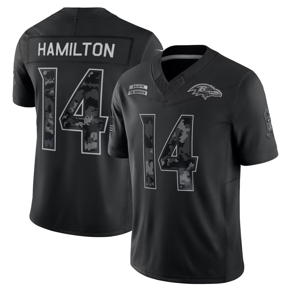 Johmsee B.Ravens #14 Kyle Hamilton Player Black Limited 2026 Salute to Service Home Game Stitched Jerseys
