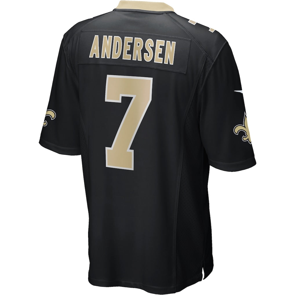 Johmsee NO.Saints #7 Morten Andersen Black Game Retired Player Jersey