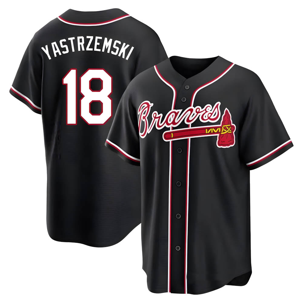 Johmsee A.Braves #18 Mike Yastrzemski player Black Replica Fashion Out Stitched Jerseys