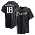 Johmsee A.Braves #18 Mike Yastrzemski player Black&White Replica Stitched Jerseys
