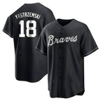 Johmsee A.Braves #18 Mike Yastrzemski player Black&White Replica Stitched Jerseys