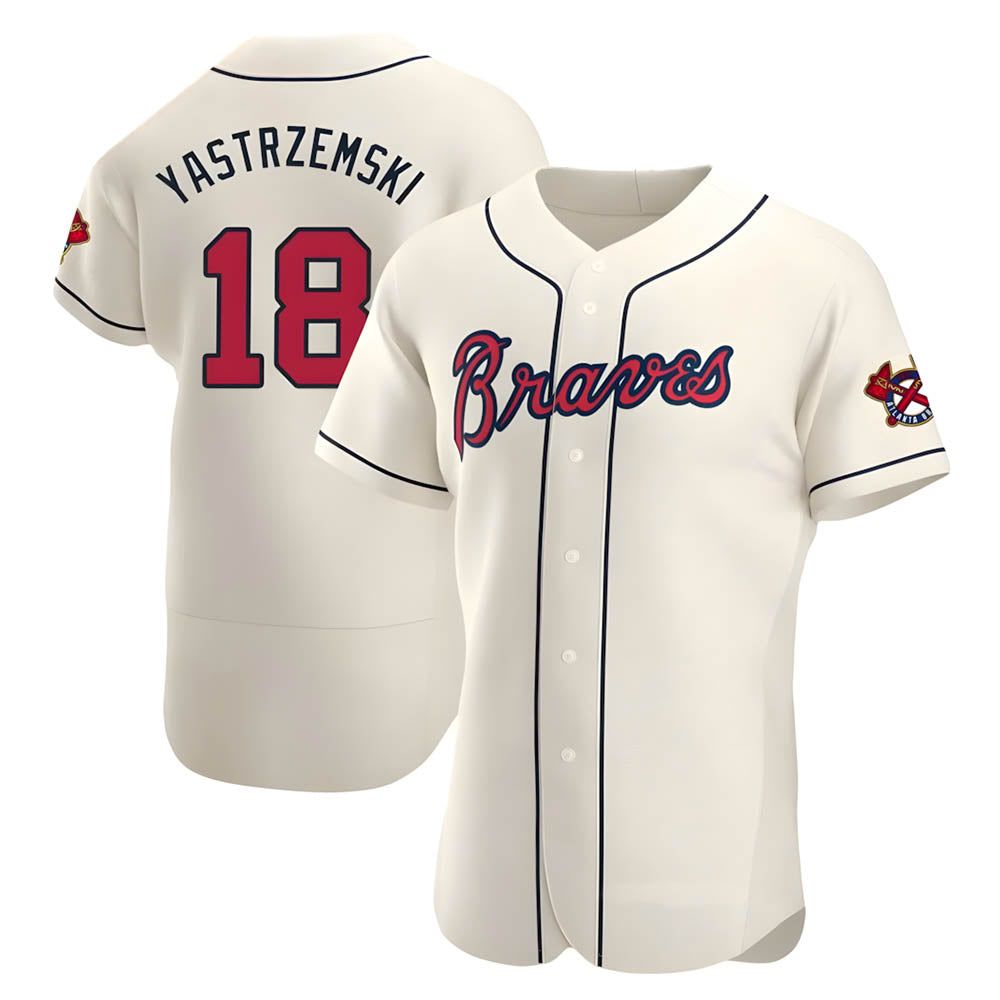 Johmsee A.Braves #18 Mike Yastrzemski player Cream Authentic Alternate Stitched Jerseys