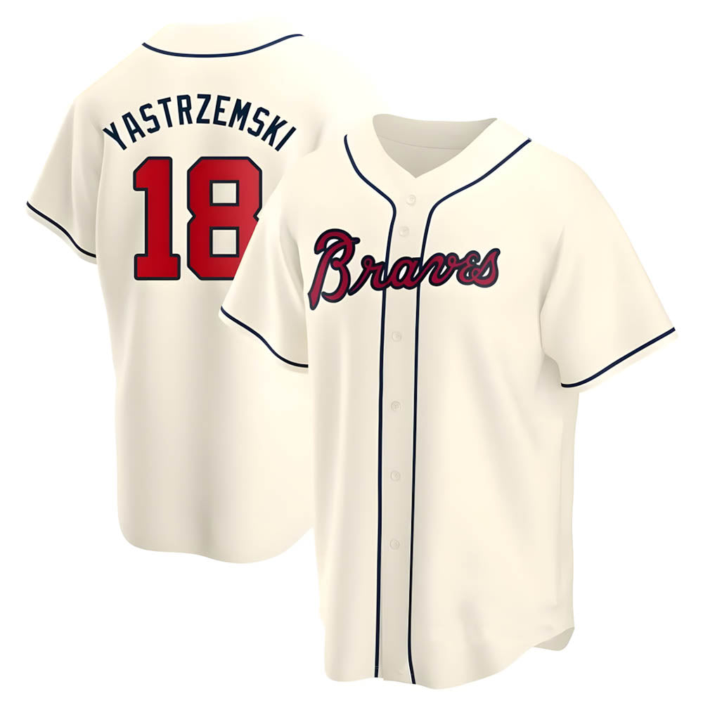 Johmsee A.Braves #18 Mike Yastrzemski player Cream Replica Alternate Stitched Jerseys