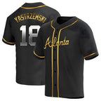 Johmsee A.Braves #18 Mike Yastrzemski player Gold Replica Black en Alternate Stitched Jerseys