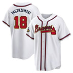Johmsee A.Braves #18 Mike Yastrzemski player Gold Replica White Program Stitched Jerseys