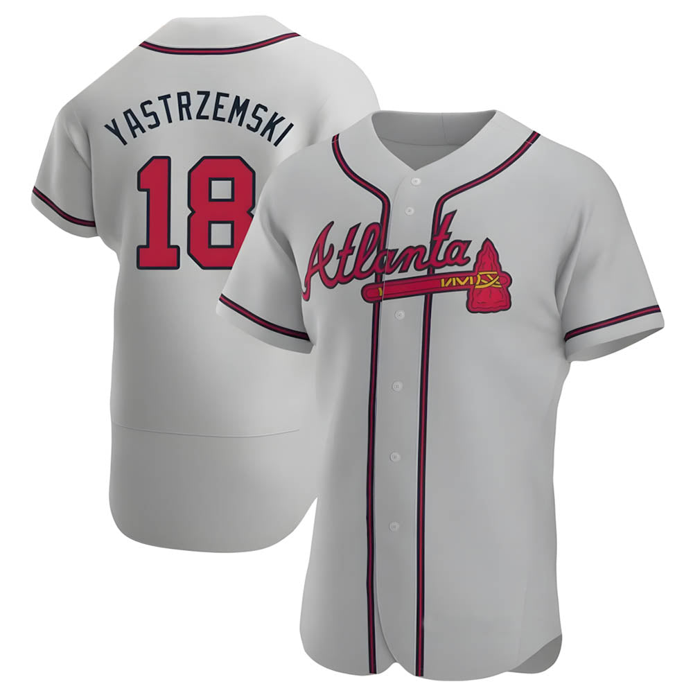 Johmsee A.Braves #18 Mike Yastrzemski player Gray Authentic Road Stitched Jerseys
