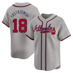 Johmsee A.Braves #18 Mike Yastrzemski player Gray Limited Away Stitched Jerseys