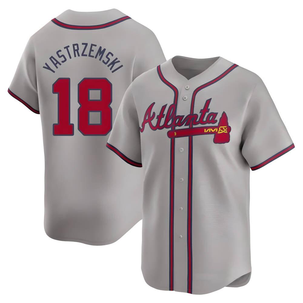 Johmsee A.Braves #18 Mike Yastrzemski player Gray Limited Away Stitched Jerseys