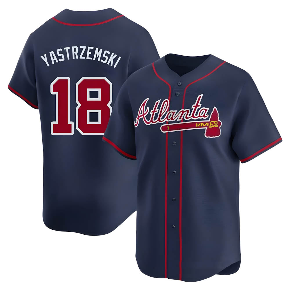 Johmsee A.Braves #18 Mike Yastrzemski player Navy Limited Alternate Stitched Jerseys