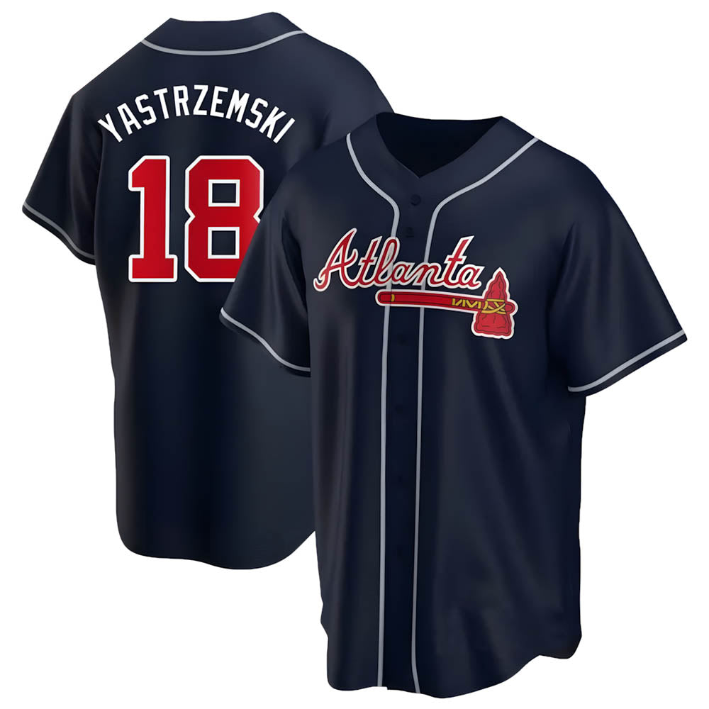 Johmsee A.Braves #18 Mike Yastrzemski player Navy Replica Alternate Stitched Jerseys
