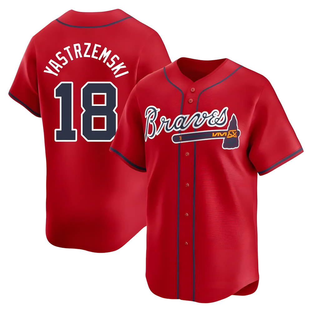 Johmsee A.Braves #18 Mike Yastrzemski player Red Limited Alternate Stitched Jerseys