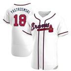 Johmsee A.Braves #18 Mike Yastrzemski player White Authentic Home Stitched Jerseys