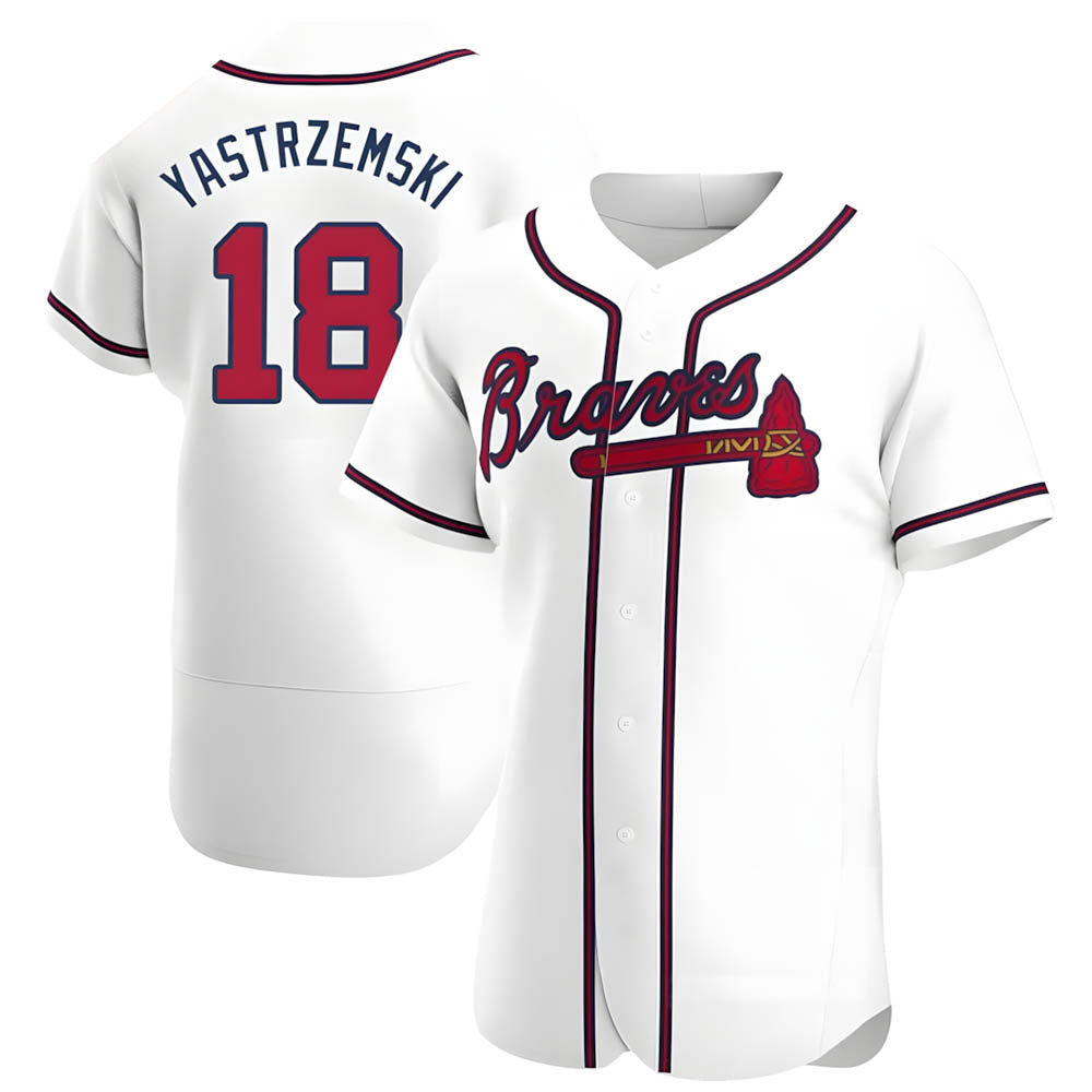 Johmsee A.Braves #18 Mike Yastrzemski player White Authentic Home Stitched Jerseys
