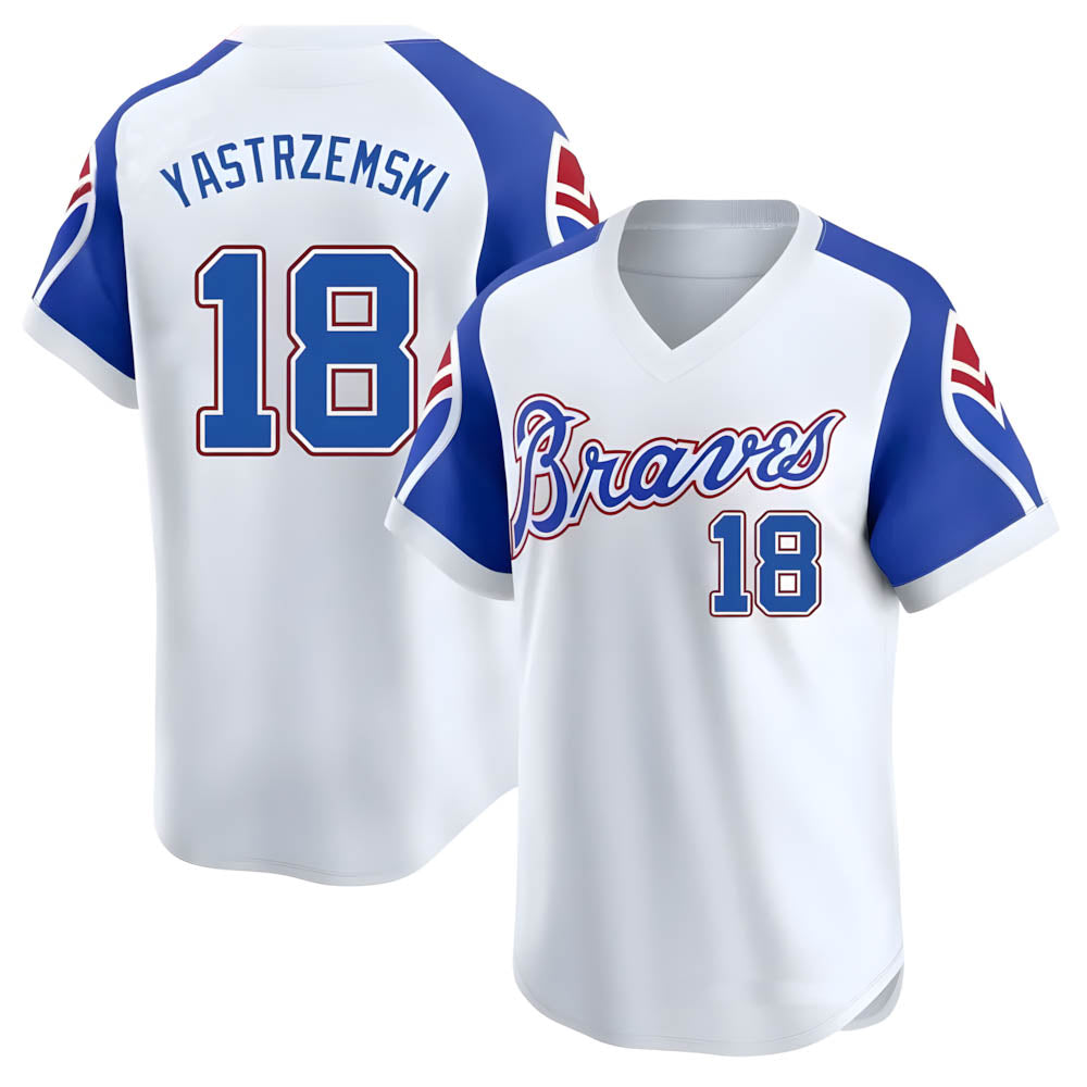 Johmsee A.Braves #18 Mike Yastrzemski player White Limited Throwback Cooperstown Collection Stitched Jerseys