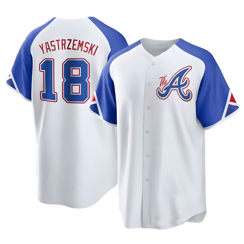 Johmsee A.Braves #18 Mike Yastrzemski player White Replica City Connect Stitched Jerseys