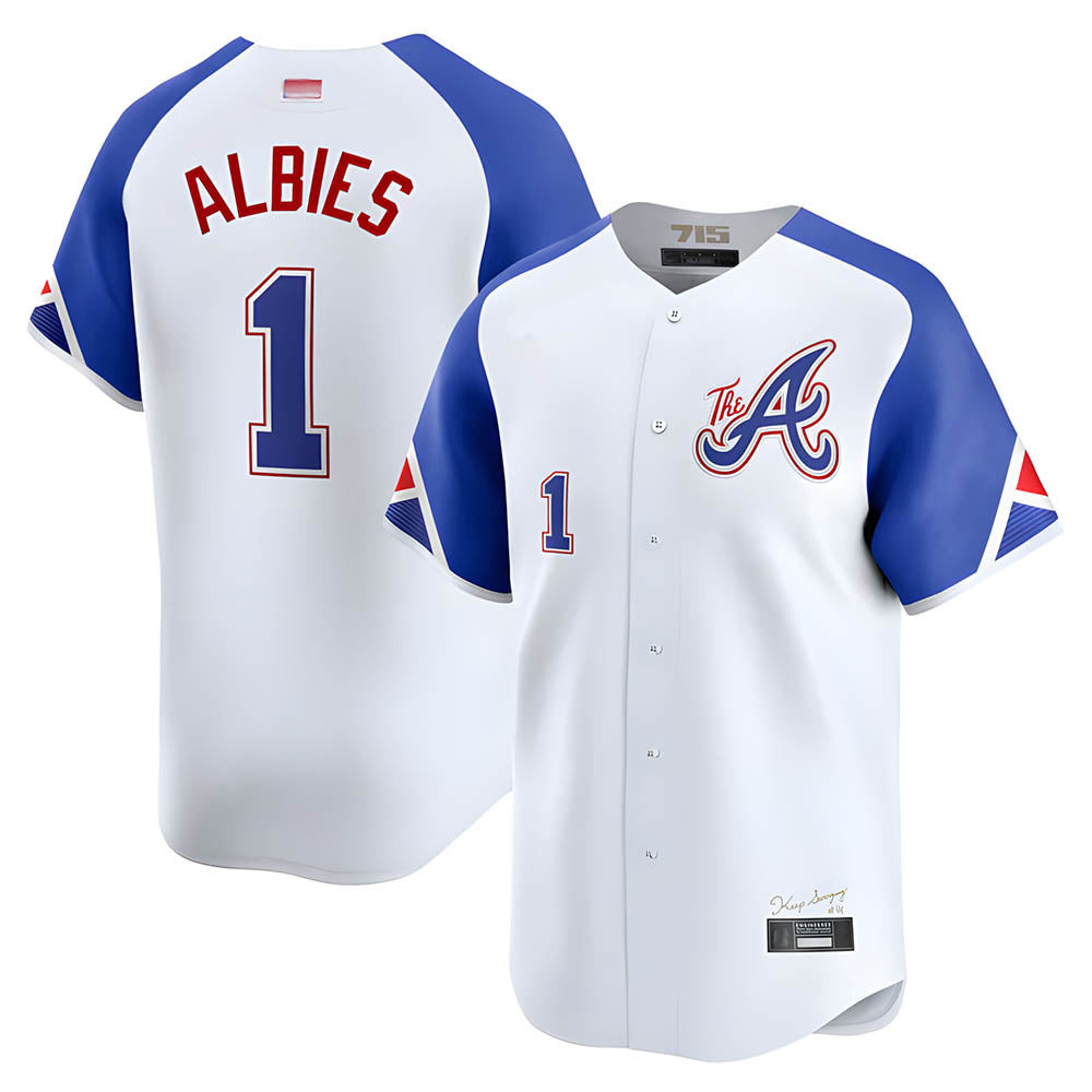 Johmsee A.Braves #1 Ozzie Albies Player Blue City Connect Stitched Jerseys