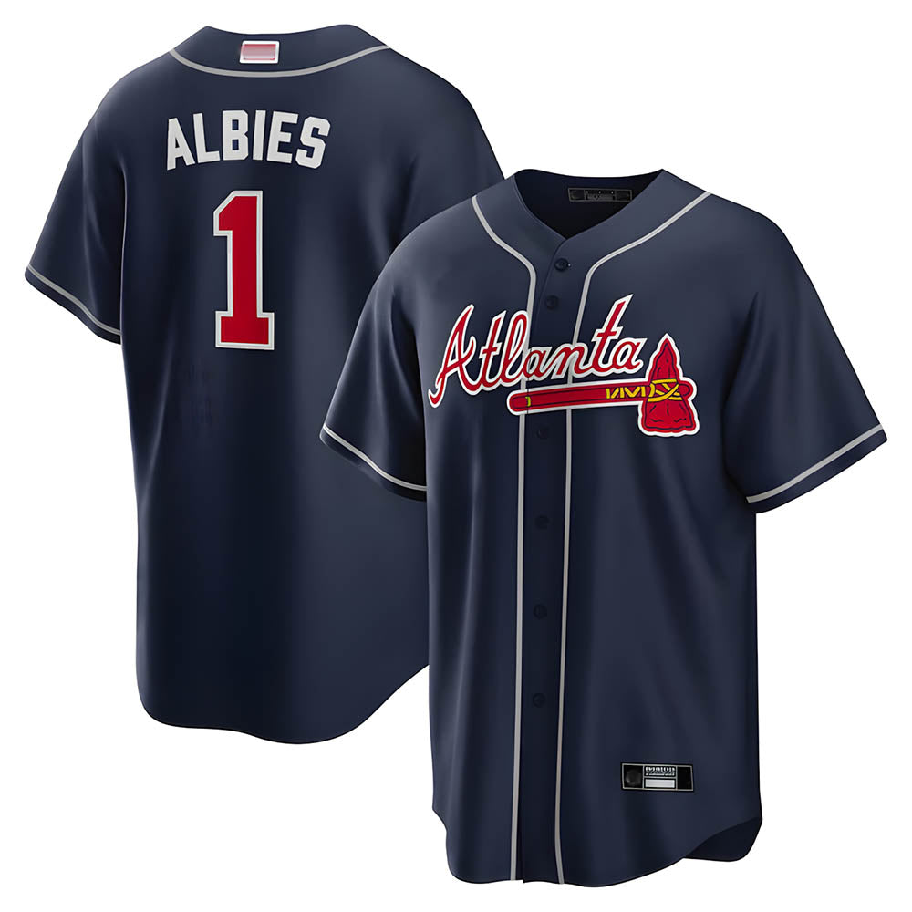 Johmsee A.Braves #1 Ozzie Albies Player Navy Alternate Stitched Jerseys