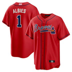 Johmsee A.Braves #1 Ozzie Albies Player Red Alternate Stitched Jerseys