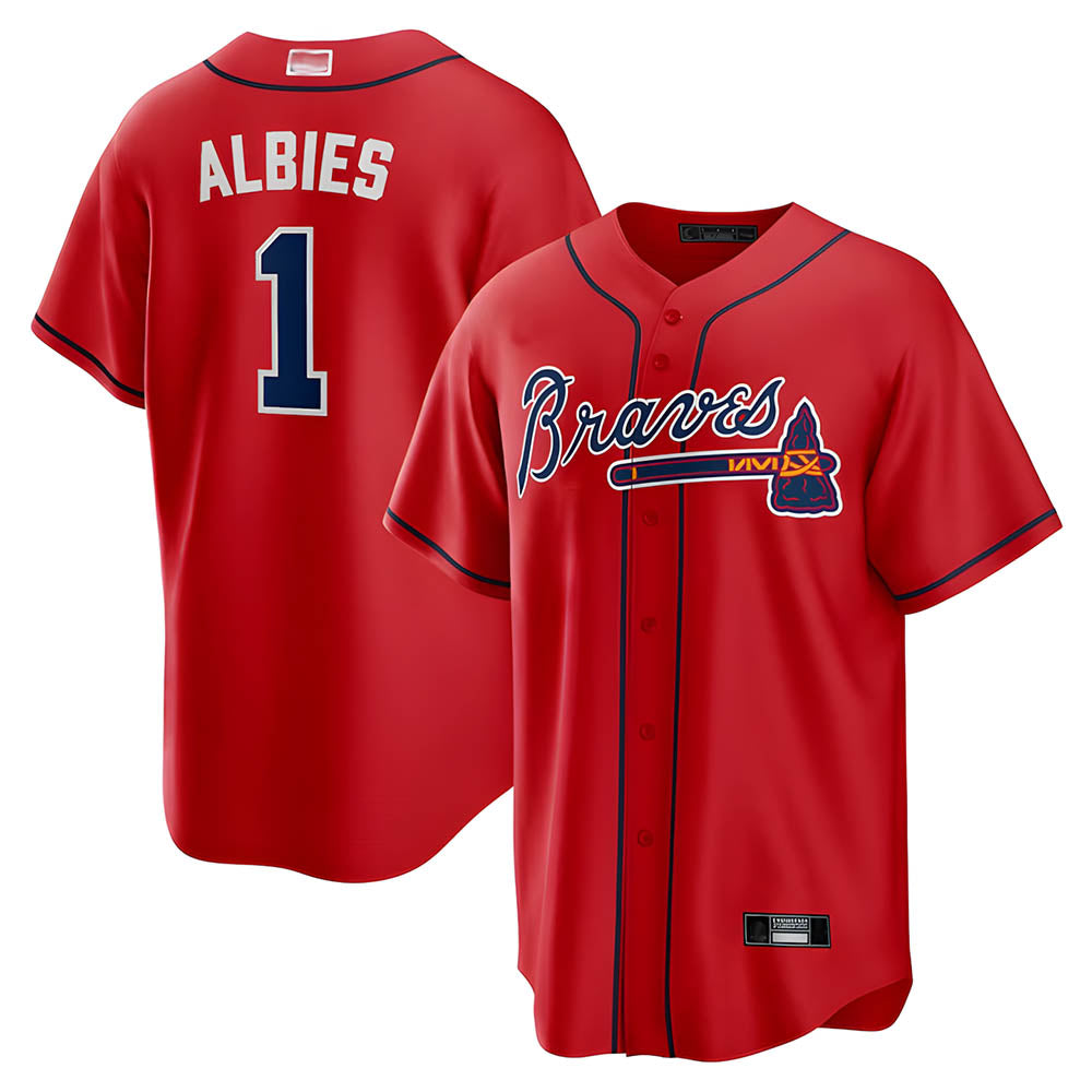 Johmsee A.Braves #1 Ozzie Albies Player Red Alternate Stitched Jerseys