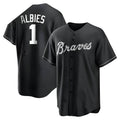 Johmsee A.Braves #1 Ozzie Albies Player Black&White Replica Stitched Jerseys