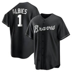 Johmsee A.Braves #1 Ozzie Albies Player Black&White Replica Stitched Jerseys