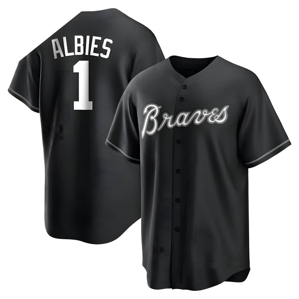 Johmsee A.Braves #1 Ozzie Albies Player Black&White Replica Stitched Jerseys