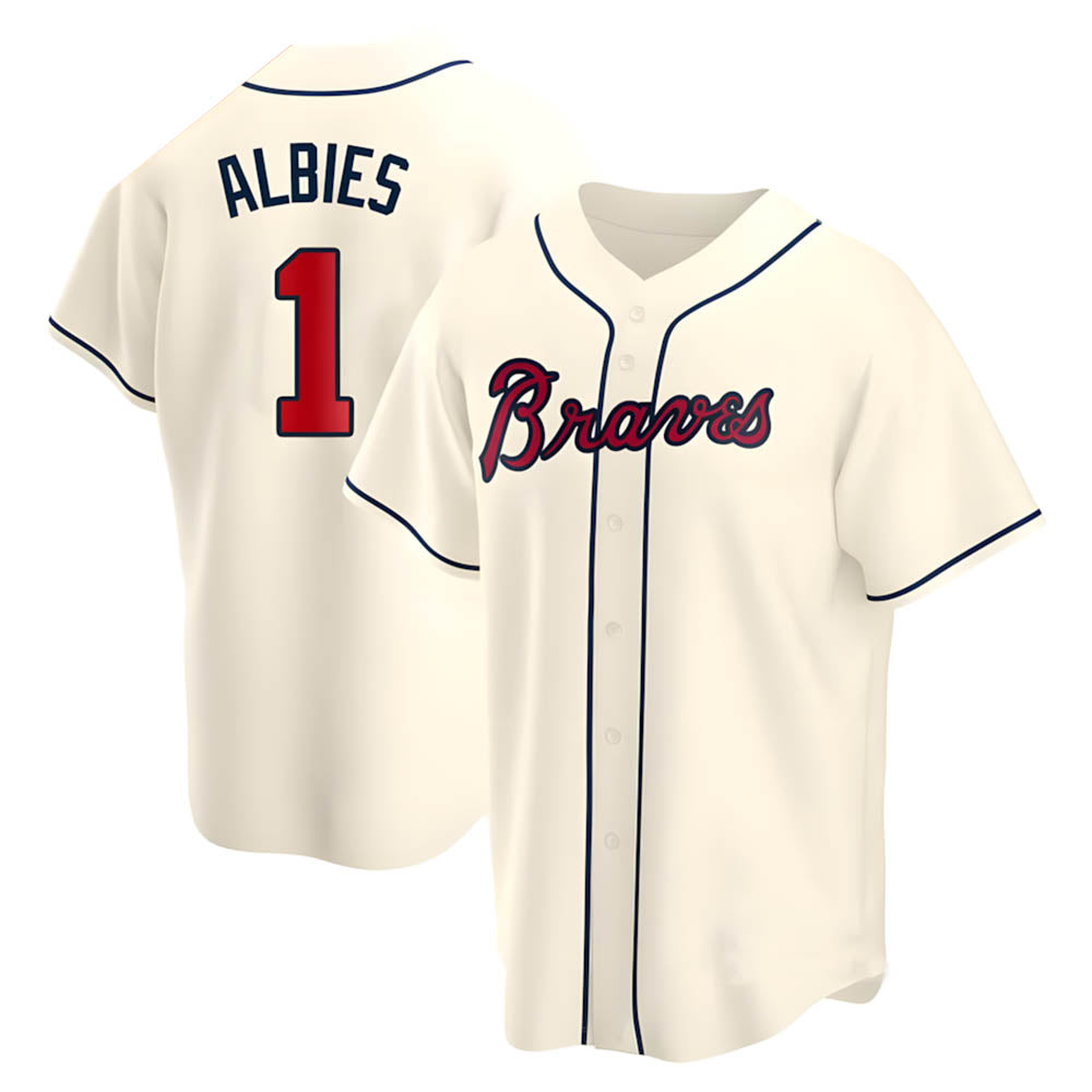 Johmsee A.Braves #1 Ozzie Albies Player Cream Replica Alternate Stitched Jerseys