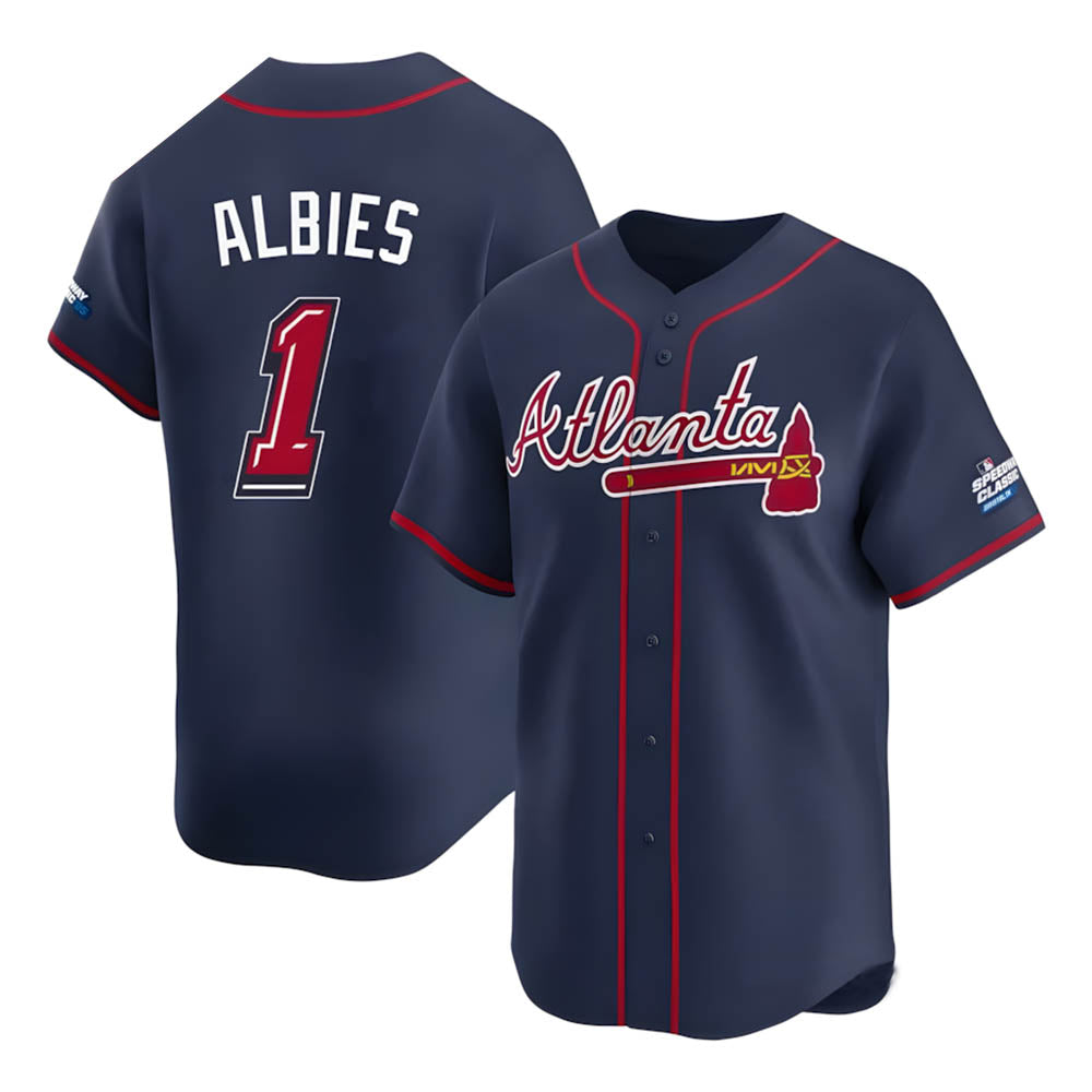 Johmsee A.Braves #1 Ozzie Albies Player Navy Limited 2025 Speedway Classic Alternate Stitched Jerseys